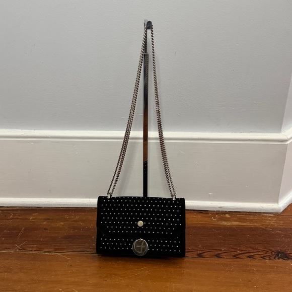 Jimmy Choo Black Suede Leather Silver Studded Finley Mini Crossbody Bag Chain - Picture 10 of 12